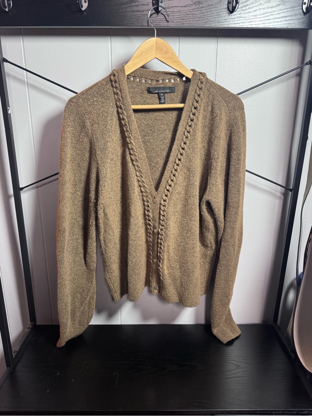 White House Black Market Brown Cable-Trim V-Neck Cardigan
